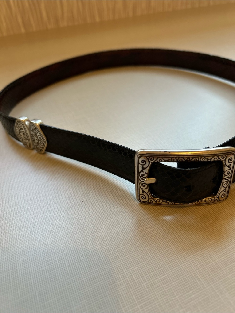Brighton Black Leather Belt with Decorative Silver Buckle